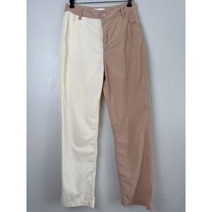 Rusty Colorblock Corduroy Pants Tan Cream High Waisted Straight Leg L
